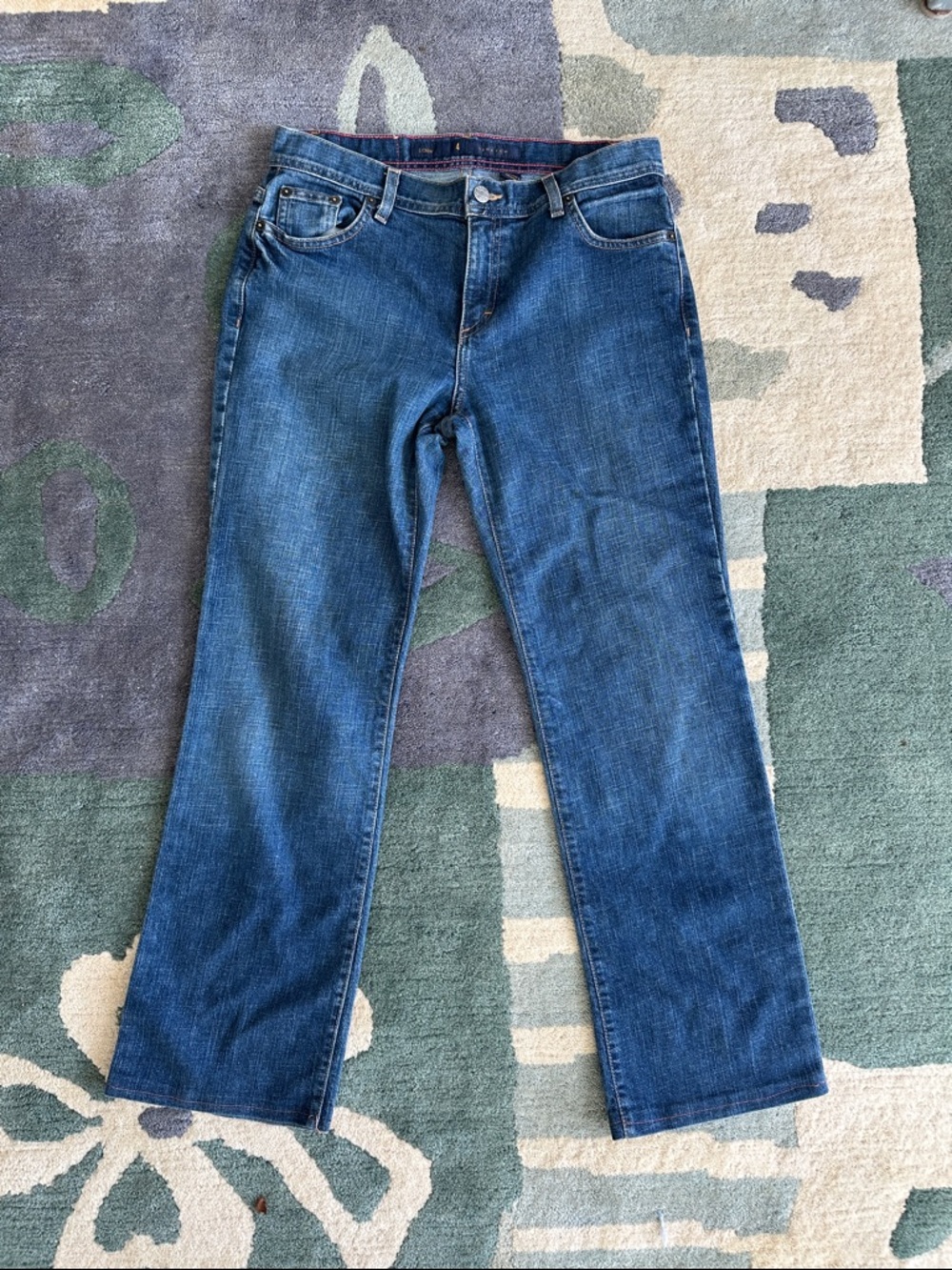 VINTAGE J CREW 5 POCKET ZIP BLUE JEANS DENIM ORANGE TOPSTITCH STRETCH  4